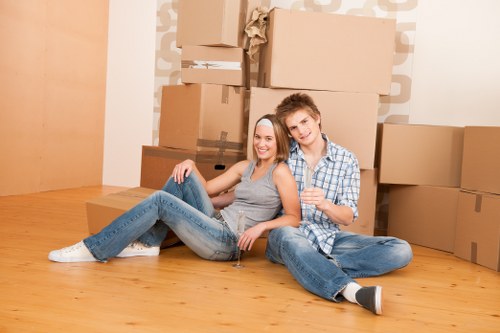 Removal team preparing equipment safely before a house move