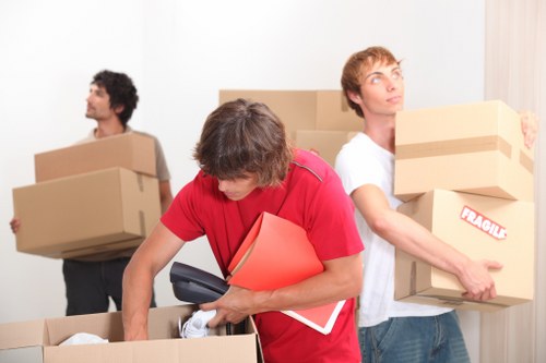 Household boxes and furniture ready for relocation in Finsbury Park