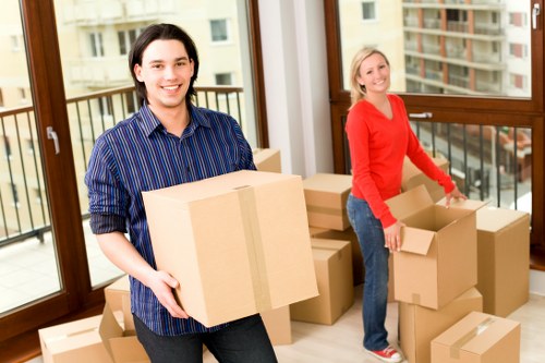 Moving boxes and furniture prepared for collection in Finsbury Park